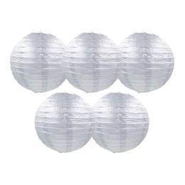 8 Inches 5 Pcs Silver Chinese Style Paper Lantern Blank Decorative Hanging Lanterns for Garden Party Wedding Lampshade